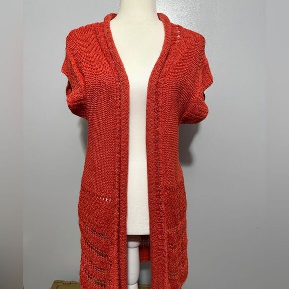 Coldwater Creek Cardigan Coral Open Front Sweater Size M - Picture 1 of 6